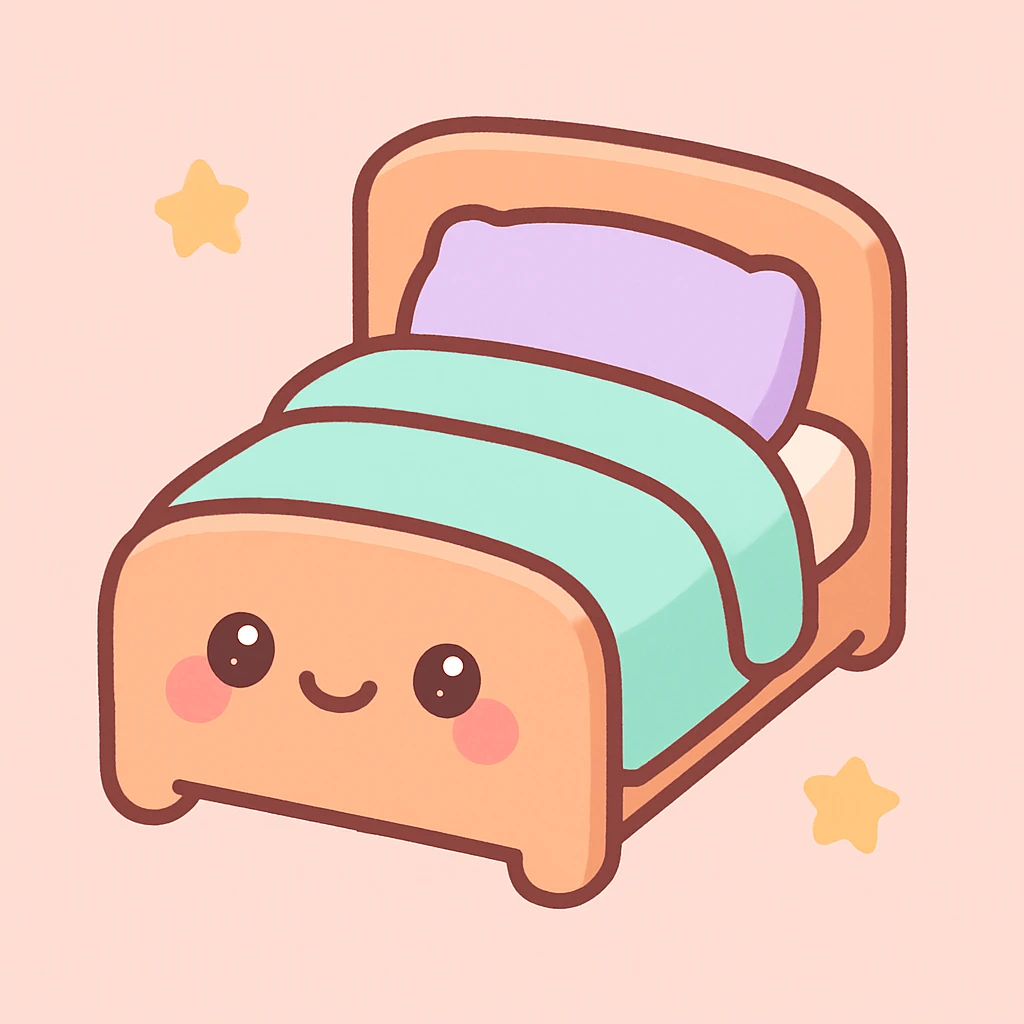 a bed, cozy and plush, kawaii style emoji
