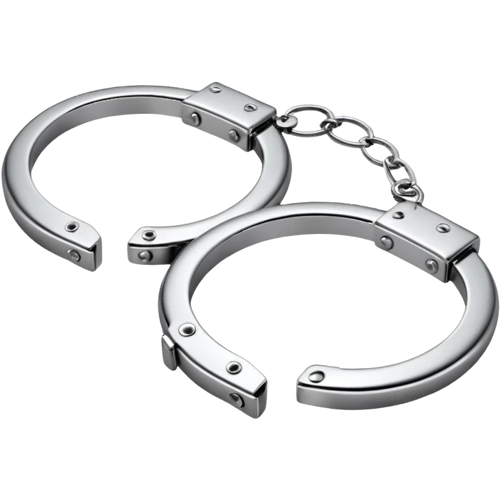 A pair of elegant handcuffs emoji made of silver chrome, smooth rounded design, glossy metallic reflections, luxury fetish aesthetic, minimal iOS emoji style, centered, clean white background emoji