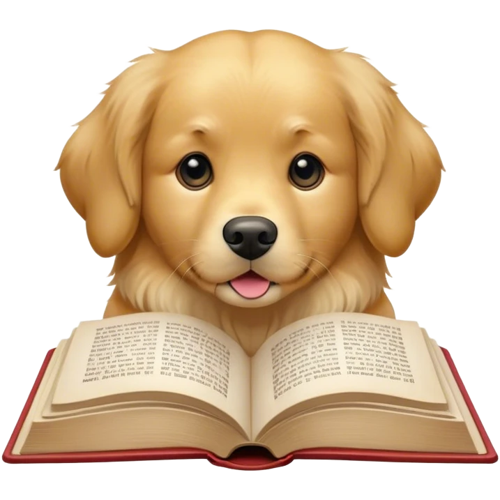 Golden retriever head inside the pages of an open book emoji