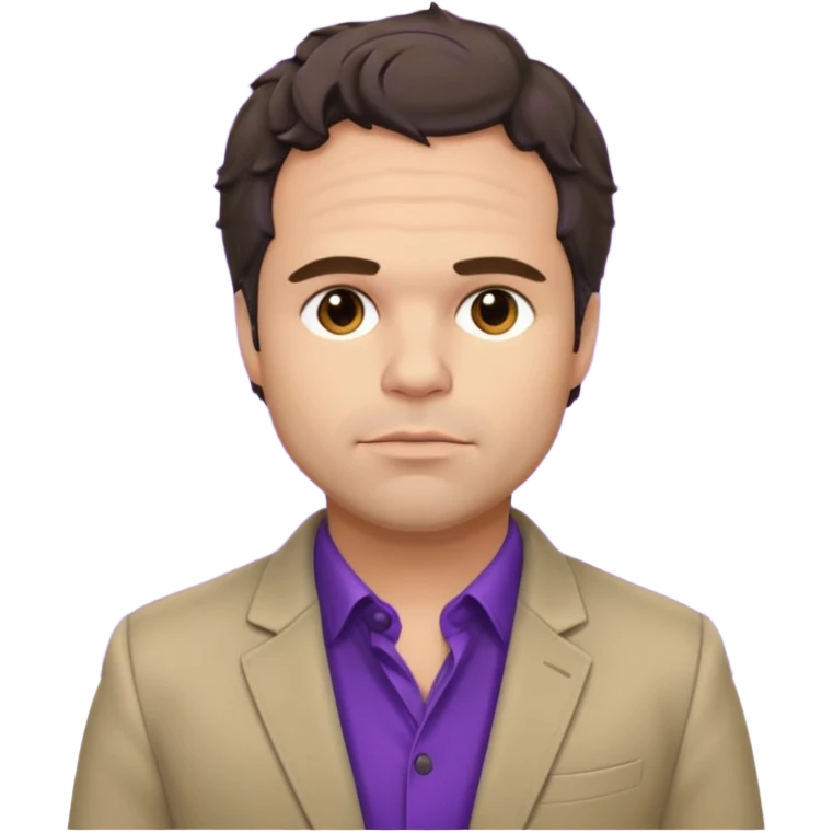 Mark Ruffalo with dark brown hair, purple shirt, beige suit jacket  emoji