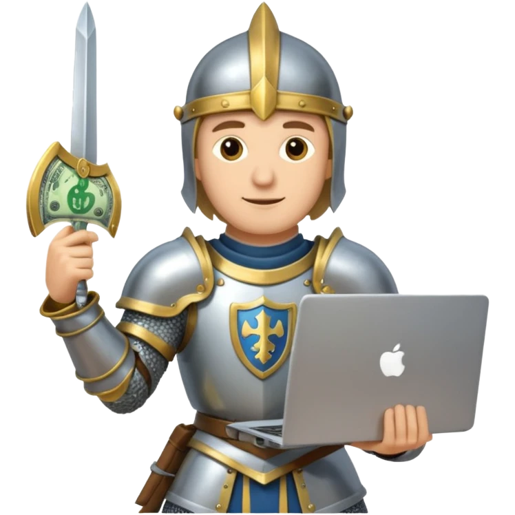 Knight with laptop and money emoji