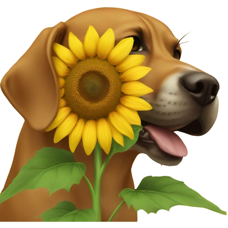 A sunflower, with a dog sniffing the sunflower emoji