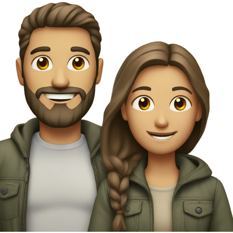 smiling couple outdoors casual style man has beard emoji