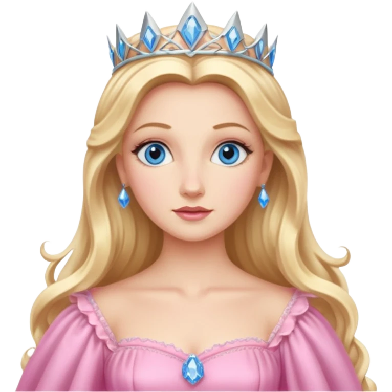 Glinda from the Wizard of Oz with blue eyes, blonde long hair, pink outfit emoji