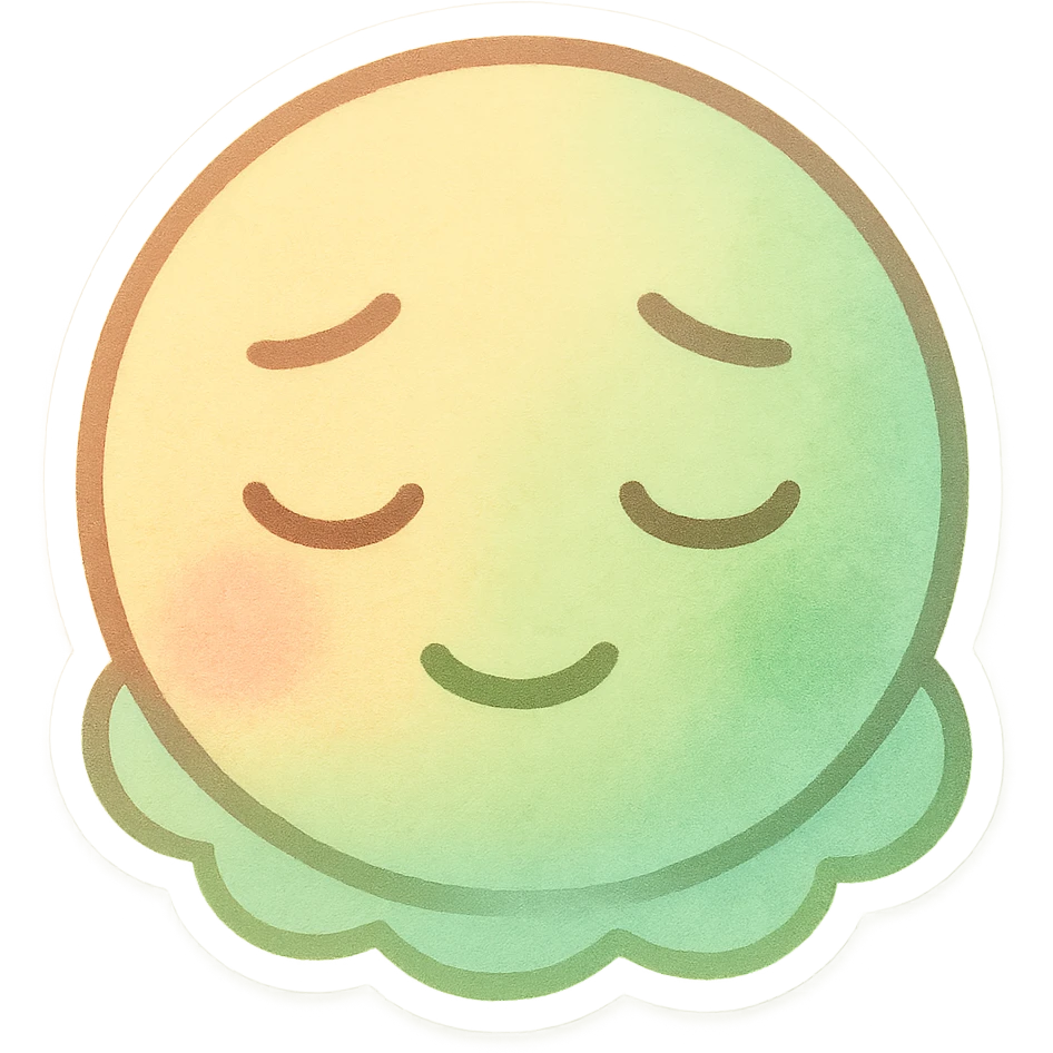 emoji representing the emotion of 'serenvious', a creative blend of serenity and envy, calm and peaceful face with a hint of green envy, soft pastel colors and gentle expression emoji