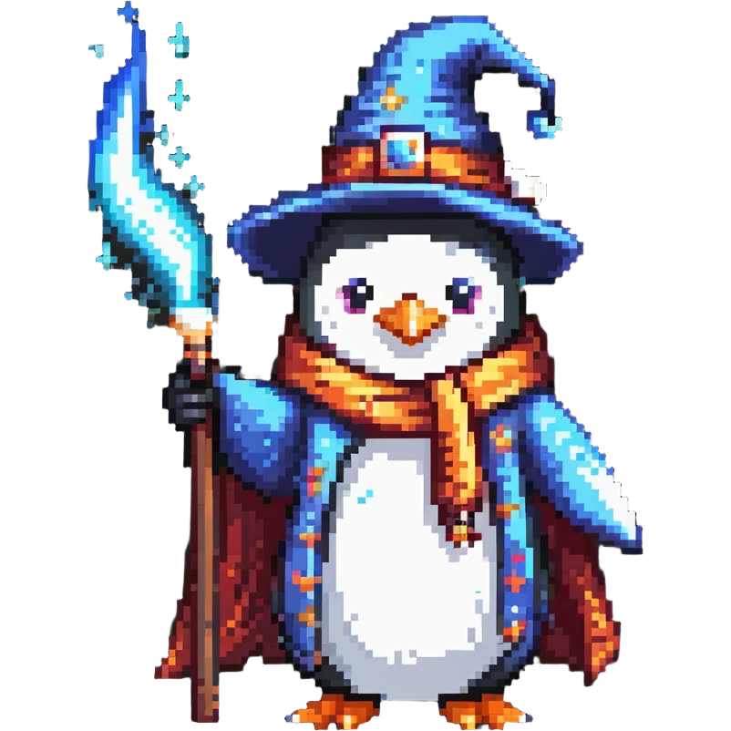 Penguin wizard casting magic spells emoji