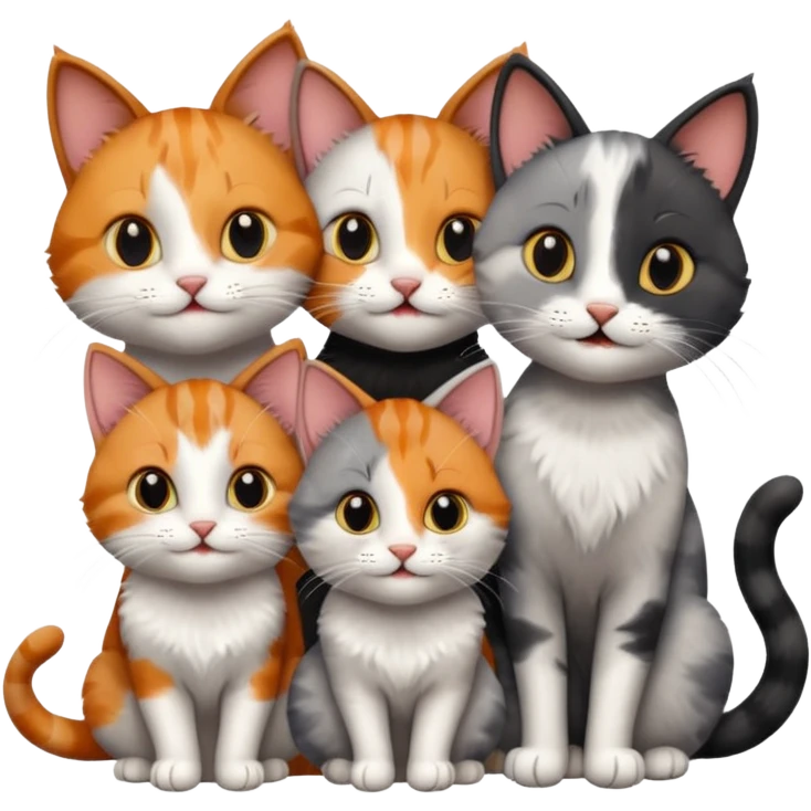 four happy cats celebrating together emoji