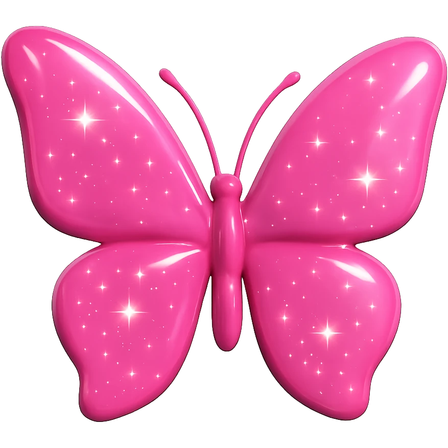 glossy 3D pink butterfly with sparkles, transparent background emoji
