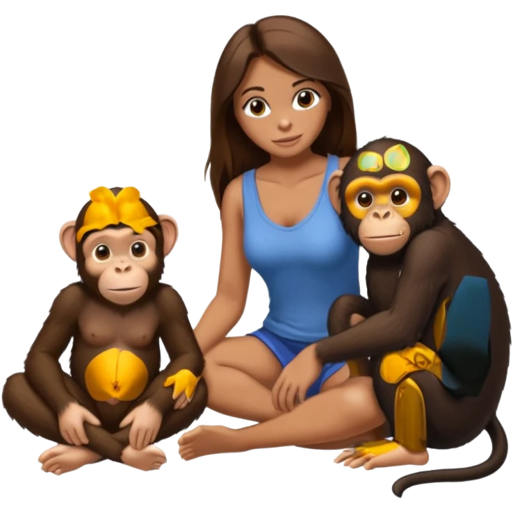 un chiomapnze salvaje sentado en el suelo al lado de una mujer emoji