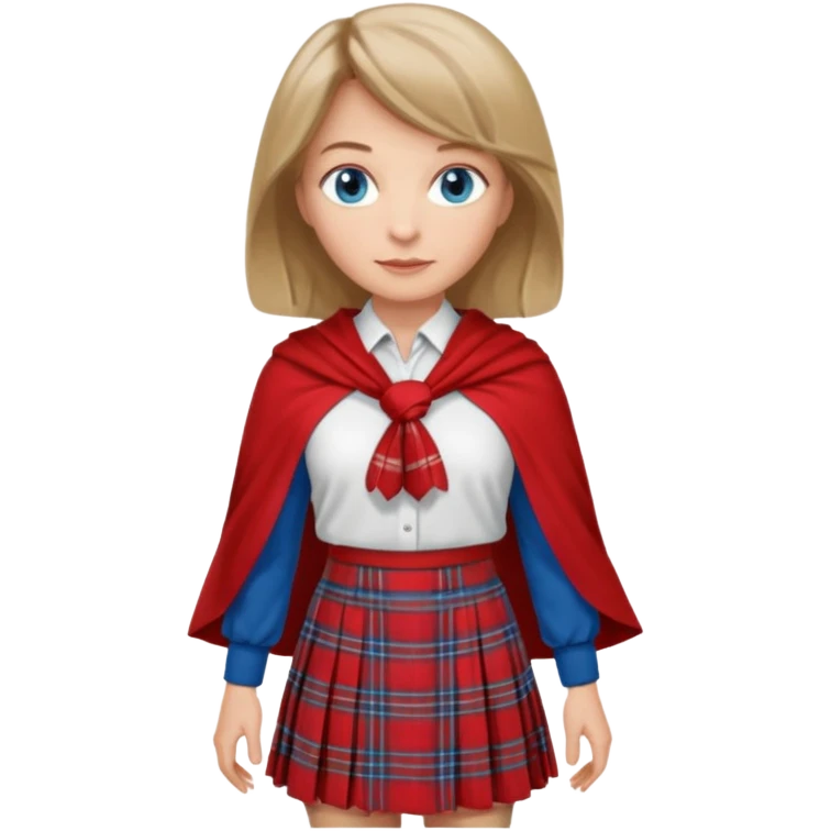 midle  aged female with Scottish red attire and dark blonde hair and blue eyes emoji