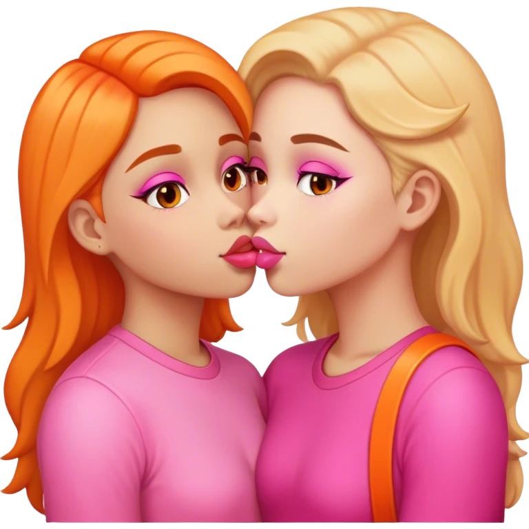 Girls kissing pink and orange  emoji