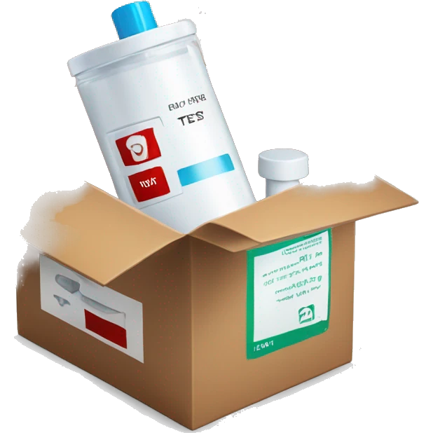 package box for an at home test blood kit including a vial and p emoji