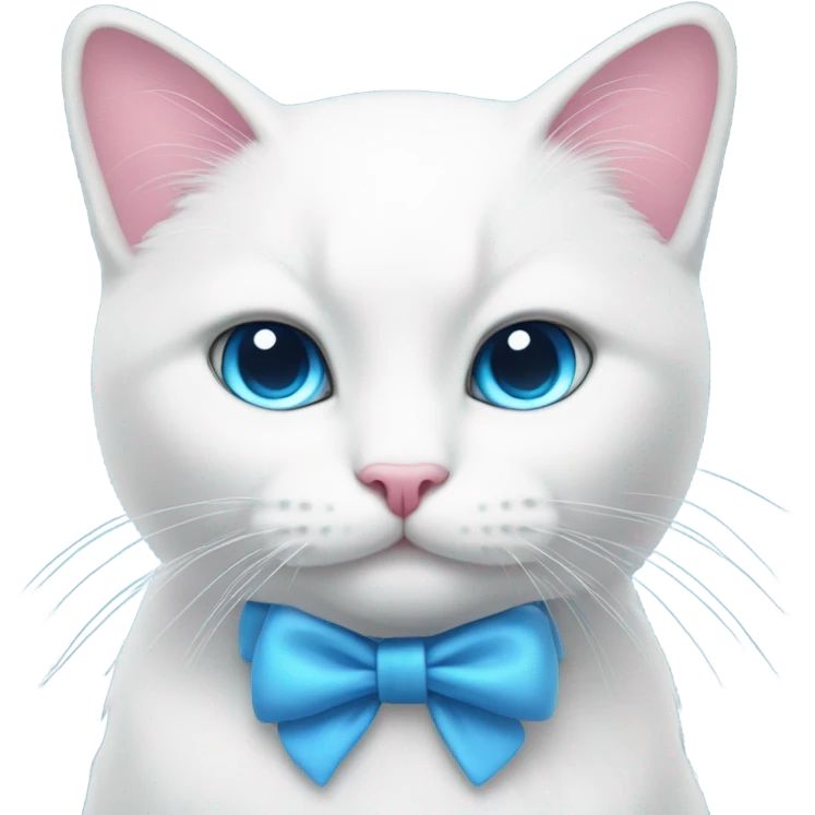 white cat with a pink bow and blue eyes emoji