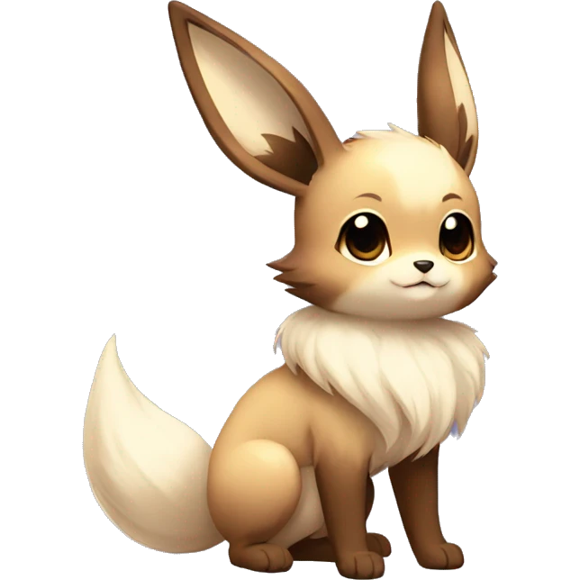 Kawaii Pale Shiny Eevee with dark brown long emo hair covering her eyes Full Body emoji