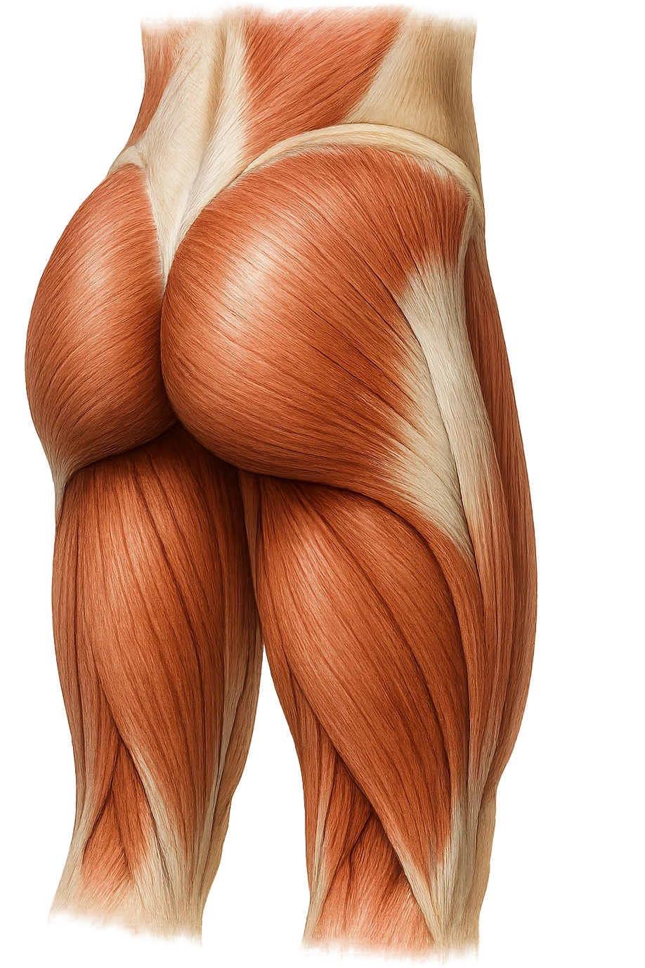 muscoli del gluteo anatomico, iperrealistico 4k, isolato su sfondo bianco emoji