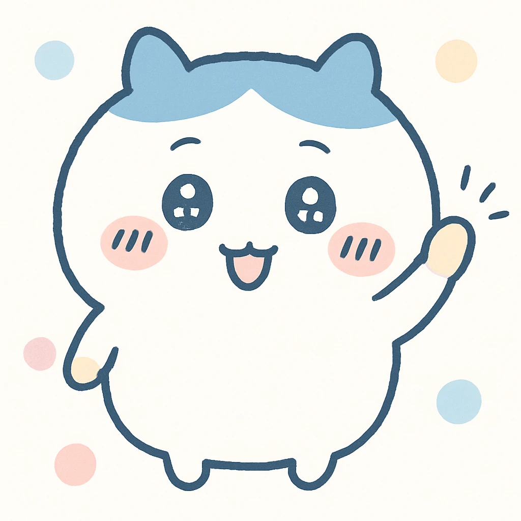 Chiikawa character, waving, sparkly eyes, soft and fluffy appearance emoji