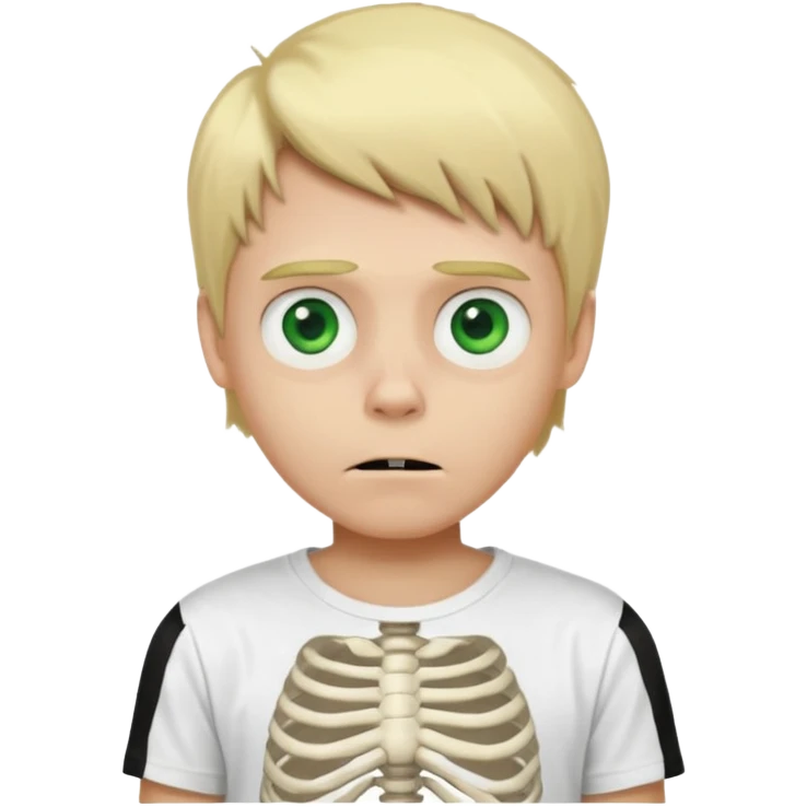 malte blond boy whit whit skeletton on it t-shirt gröna ögon crazy  emoji