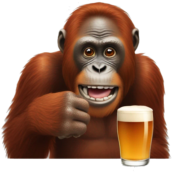 Orangutan poiting at a guinness glass emoji
