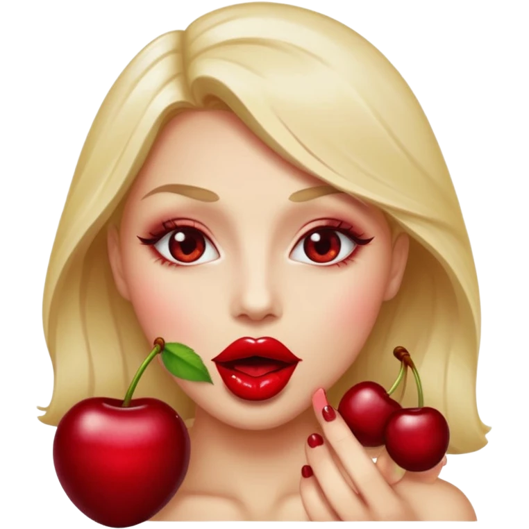burgundy red lips biting cherry emoji