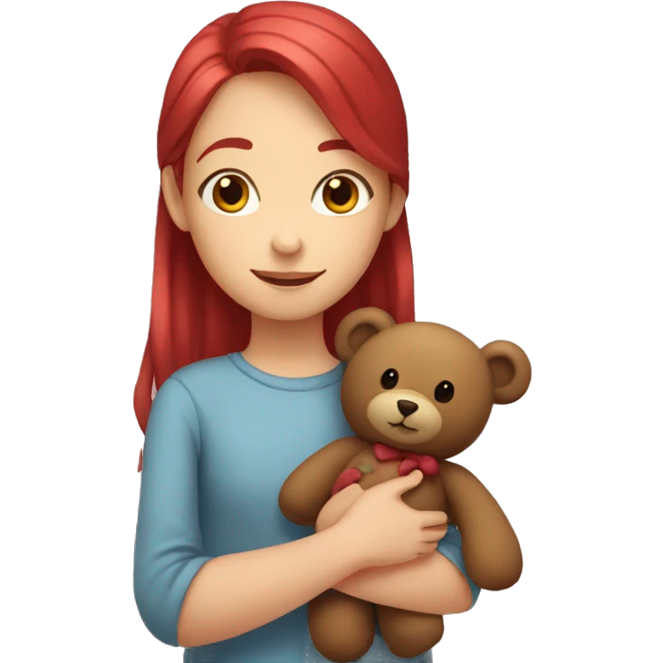girl with cherry hair hugging a big teddy bear emoji