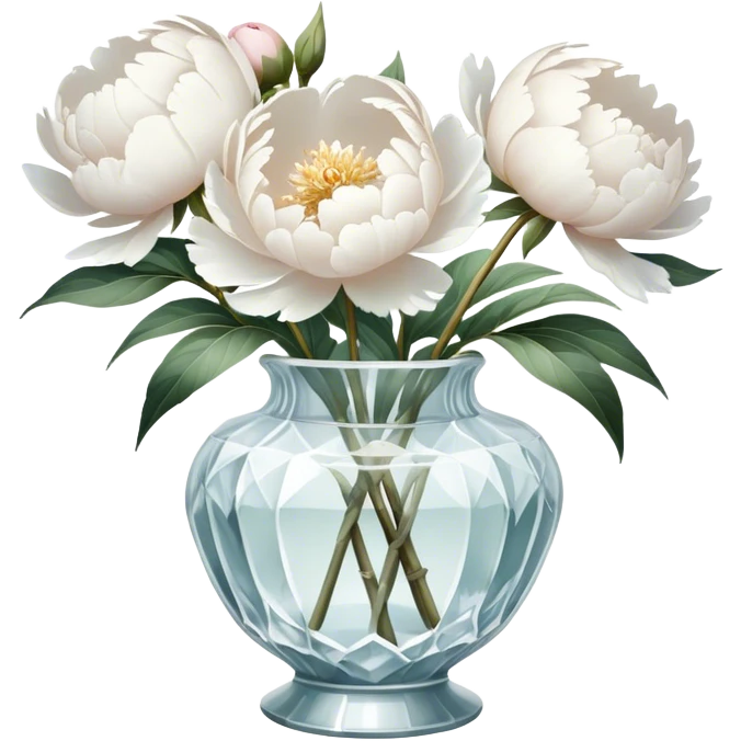 White peonies in crystal vintage  vase  emoji