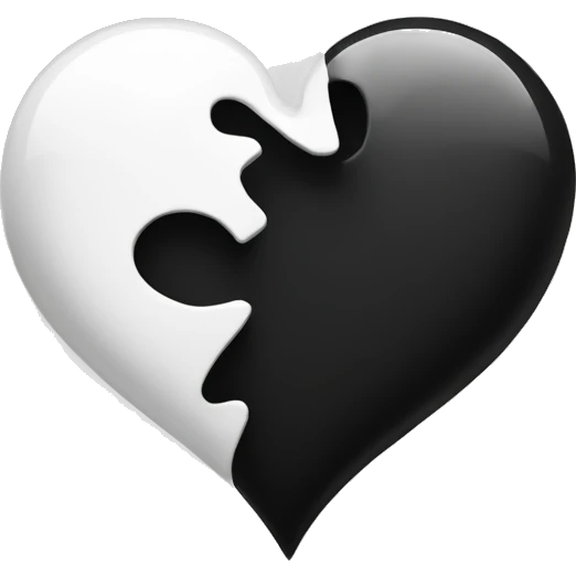 Half white half black heart where left half is white emoji