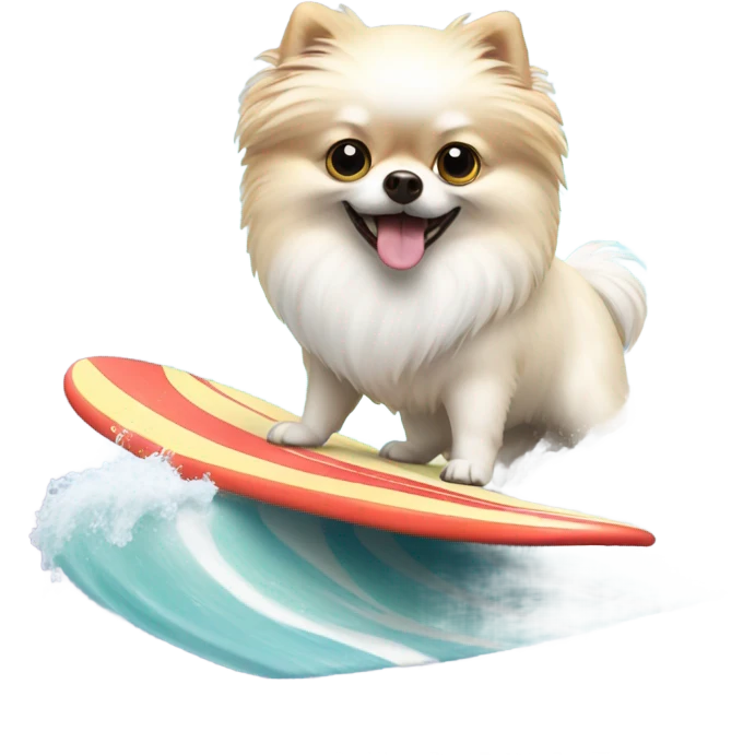 White Pomeranian surfing emoji