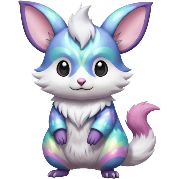  Shiny iridescent colorful pastel flourishing flurry fuzzy Absol-Minccino-Furret-Zangoose-Chinchilla-fusion-animal-Fakémon-hybrid-creature  emoji