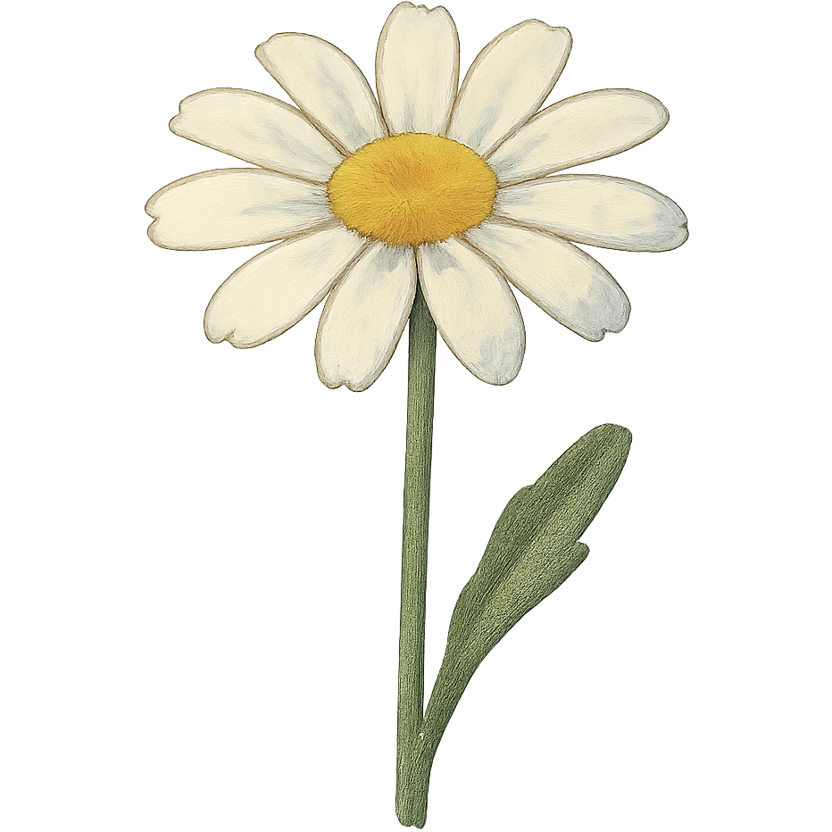 a single white daisy flower, Japanese hand-drawn soft pastel, full object, transparent background emoji