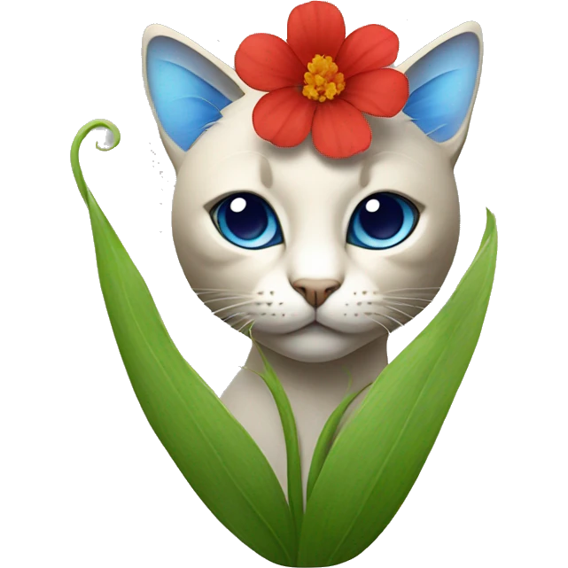 cat with a red and blue flower at the top og his head emoji