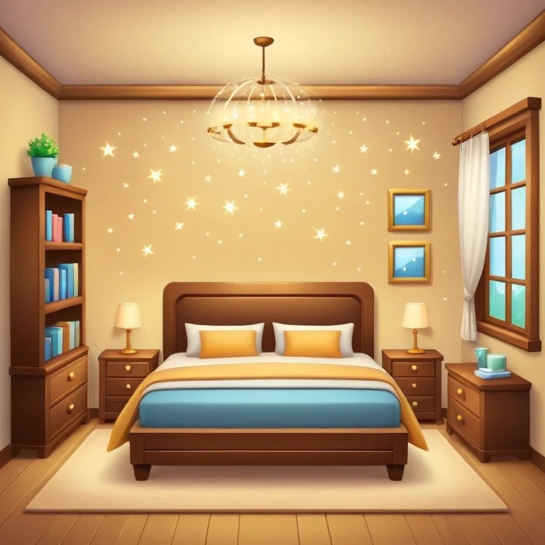cozy room with furniture and sparkles floating above the furniture emoji