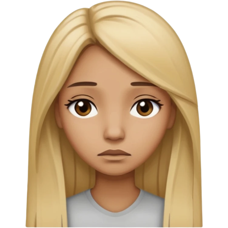 Mujer color de piel moreno claro, con cabello rubio largo, lacio y suelto, ojos negros triste emoji