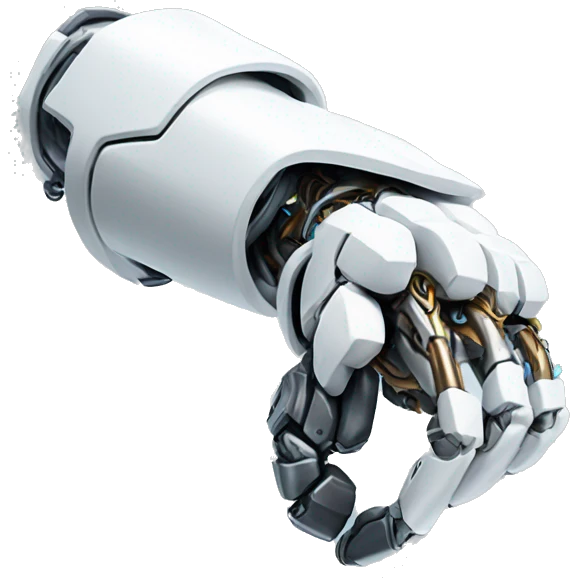 White mechanical cyborg arm and bicep emoji