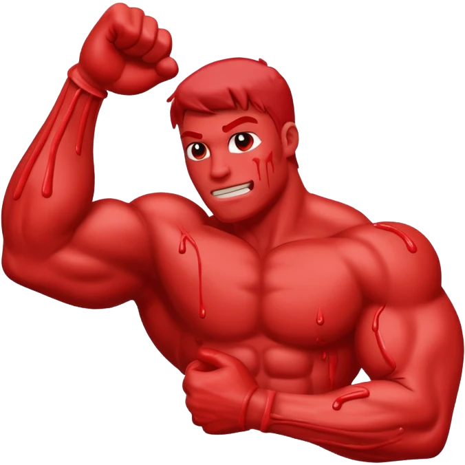 Arm flexed bicep muscle with red paint dripping from hand emoji