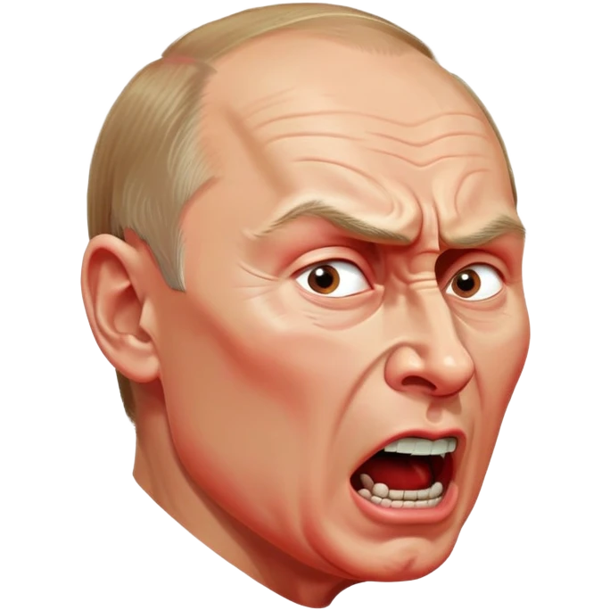 Vladimir Putin face in profile, looking sideways, screaming with intense anger, red face, furious expression emoji