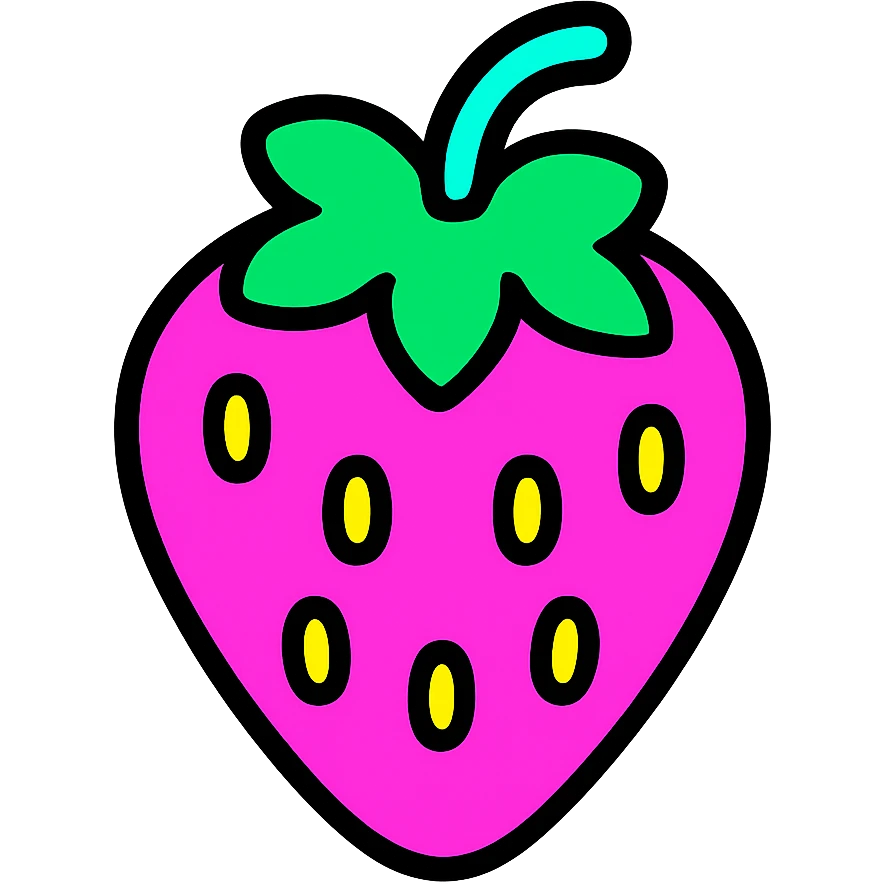 neon sign strawberry with bright neon acid colors emoji