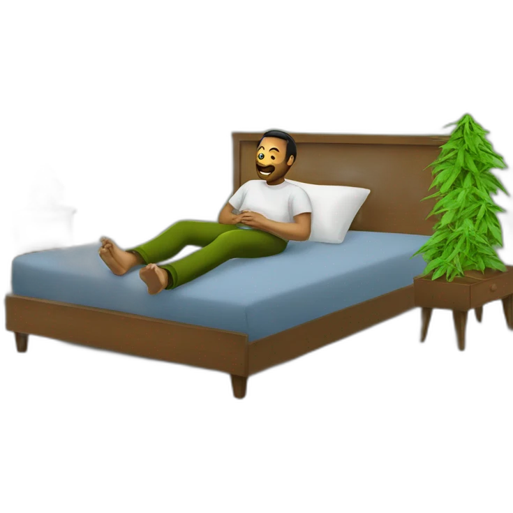 a men who somke weed on a bed emoji