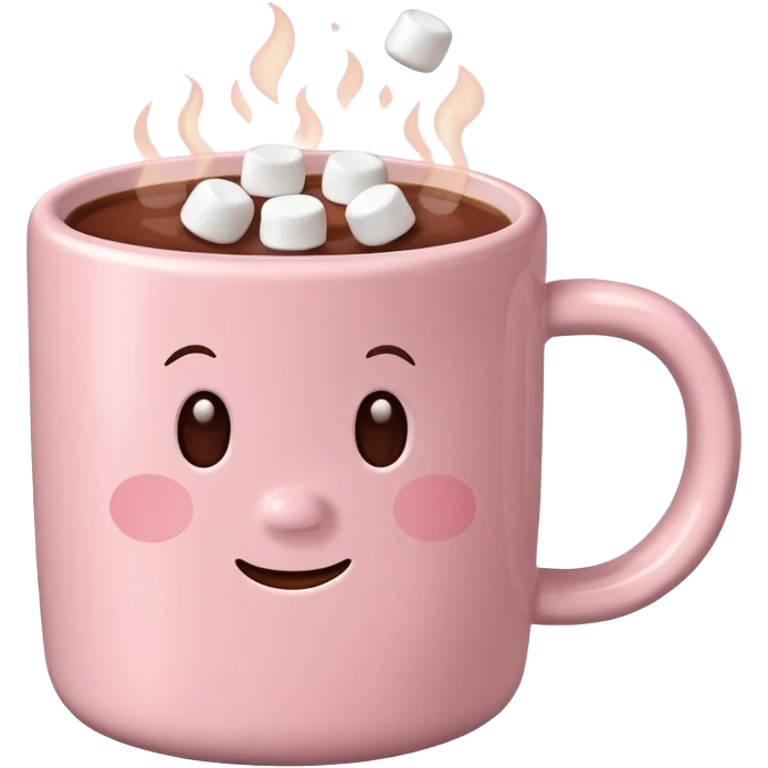 Light Pink mug of hot chocolate with marshmallows emoji