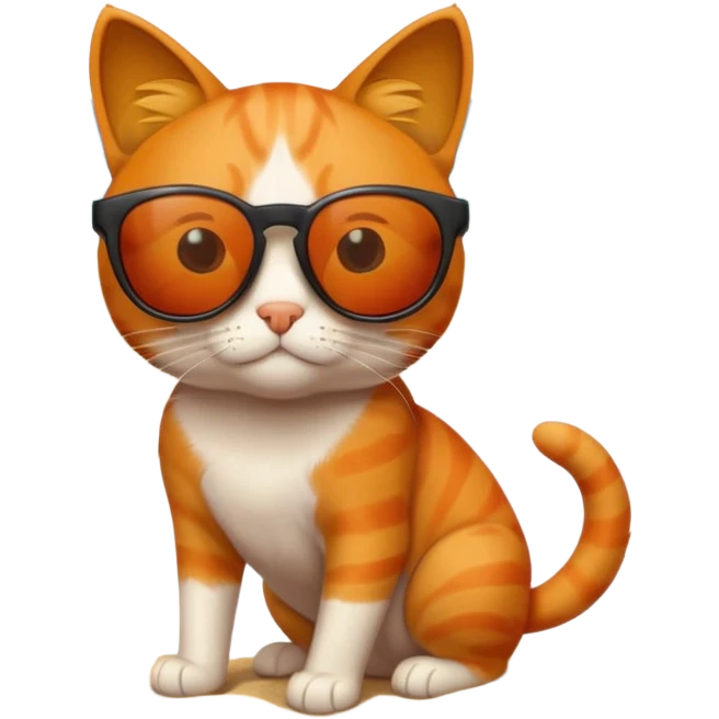 Eine kleine orangene Katze mit einer Sonnenbrille am Strand  emoji