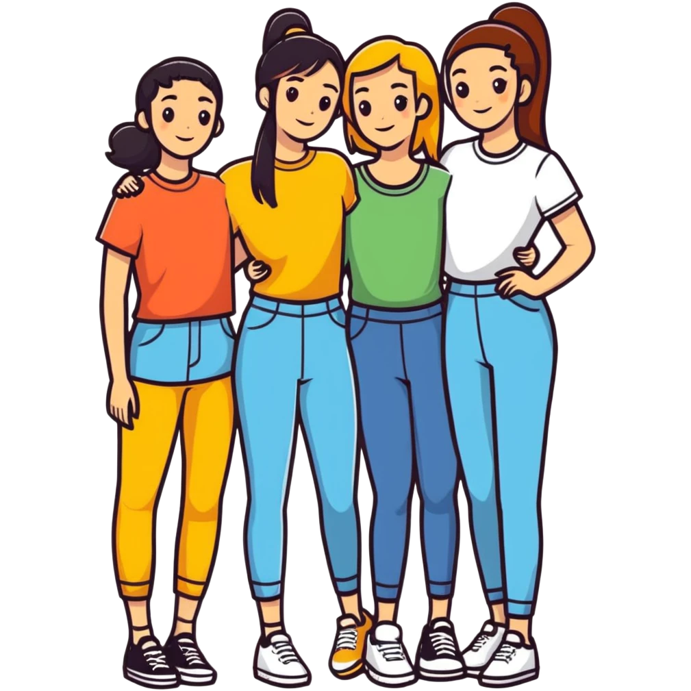 Four diverse female best friends posing together emoji