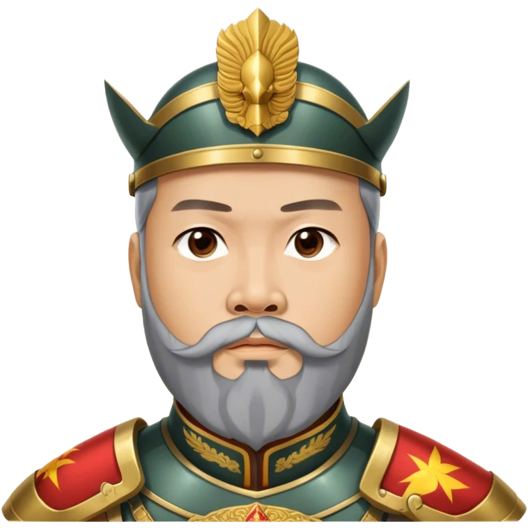 ​Cinematic Realistic Portrait of Trần Hưng Đạo, depicted as a revered Vietnamese general with his characteristic traditional Vietnamese beard and historic armor, his determined gaze illuminated by dramatic historical lighting that evokes his legendary martial spirit and leadership, emoji