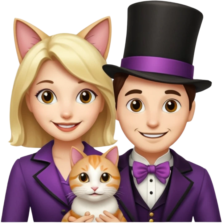 magician couple and their pet cat emoji