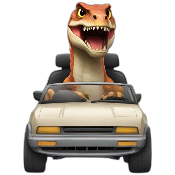A raptor driving a car emoji