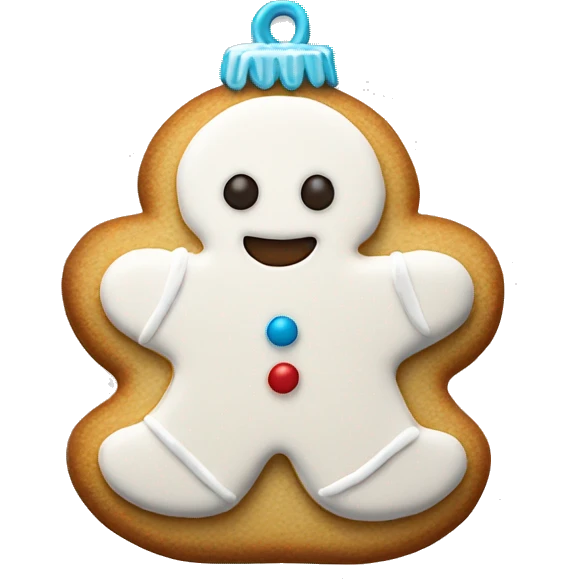 white frosted gingerbread cookie shaped like a christmas ornament emoji