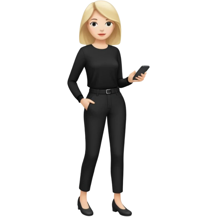 white woman dressed in black trousers and blouse full body emoji