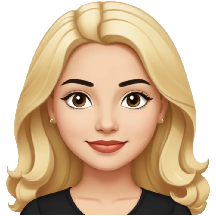 Professional portrait of Linette Torres, Puerto Rican actress with light skin, charismatic expression, bright eyes, beautifully shaped eyebrows, charming smile, long blonde hair, wearing an elegant black top emoji