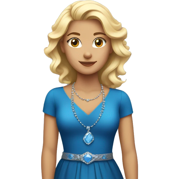 Princess wearing black necklace with blonde hair in a blue dress emoji