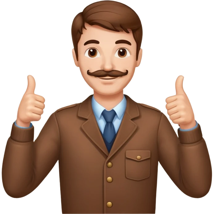 Guy giving two thumbs up while smiling with brown hair and mustache  emoji
