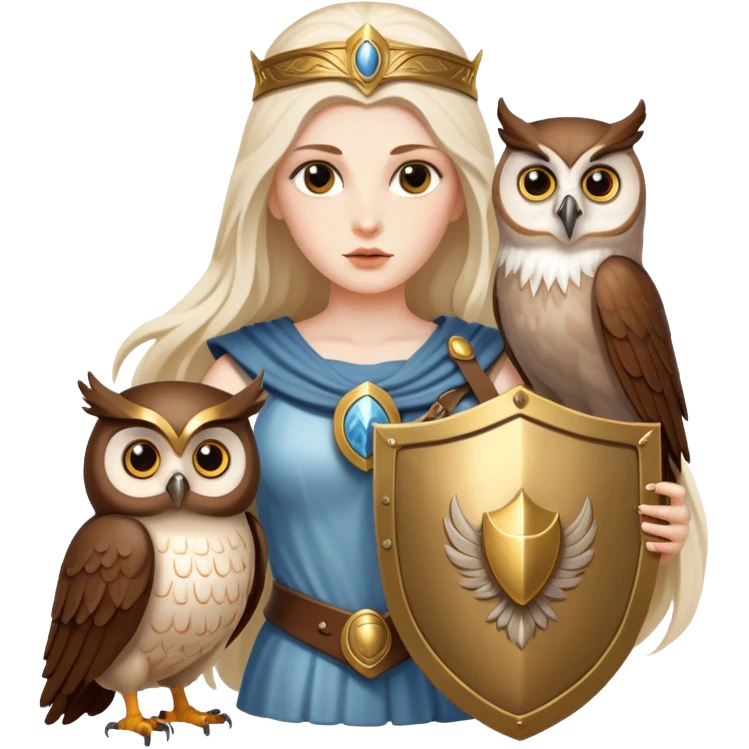 Goddess Athena with owl and shield emoji