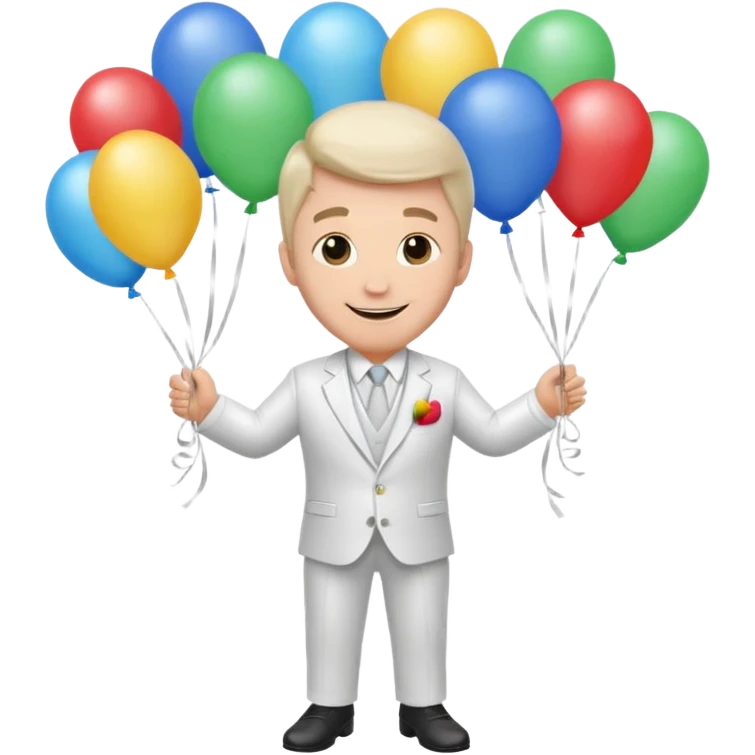 Birthday male with ballons in white suit emoji